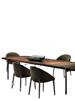 Светлый роскошный обеденный стол из натурального мрамора, сочетание большого прямоугольного обеденного стола и стула
