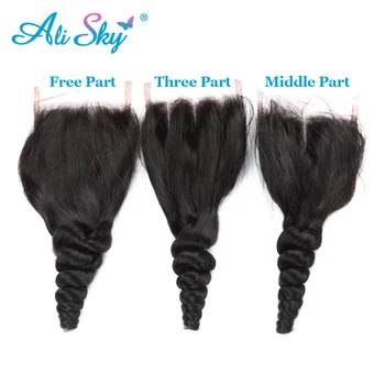 Свободная волнистая кружевная застежка 4x4, предварительно выщипанная из волос младенца, натуральные 100% человеческие волосы, мягкие бразильские натуральные волосы Ali Sky Дешево Оптом