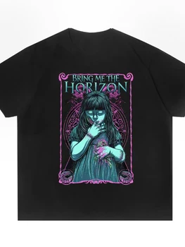 Свободная футболка с принтом европейского и американского хэви-метал-рока Bring Me The Horizon с короткими рукавами и круглым вырезом.