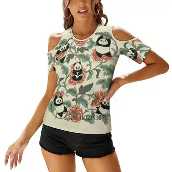 Сексуальная футболка с цветочной пандой на молнии, повседневные топы, Полый пуловер, женские футболки, тату-арт, Панда Удачи, Япония с цветочным рисунком