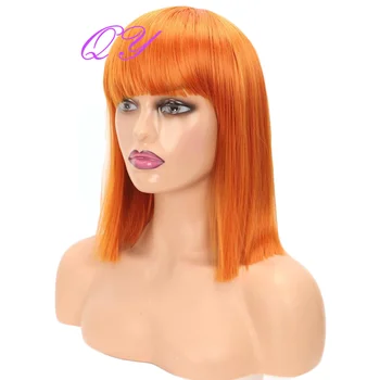 Синтетический короткий Рыжевато-оранжевый Прямой женский парик с челкой, высококачественный парик для женского косплея или вечеринки