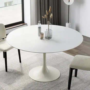 Скандинавский простой круглый стол в виде тюльпана журнальный столик в магазине молочного чая круглый стол для переговоров маленький круглый запеченный краской белый