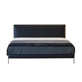 Современная, простая, аккуратная, небольшая квартира, черная кожаная кровать, итальянский минимализм, высококачественная бытовая мягкая сумка-двуспальная кровать