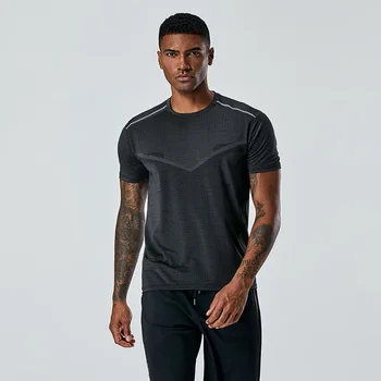 Спортивная быстросохнущая футболка для фитнеса, бега, футболки с круглым вырезом и коротким рукавом, мужская одежда. 0