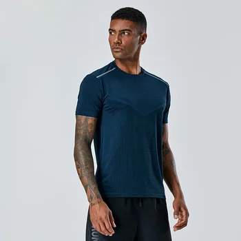 Спортивная быстросохнущая футболка для фитнеса, бега, футболки с круглым вырезом и коротким рукавом, мужская одежда. 3