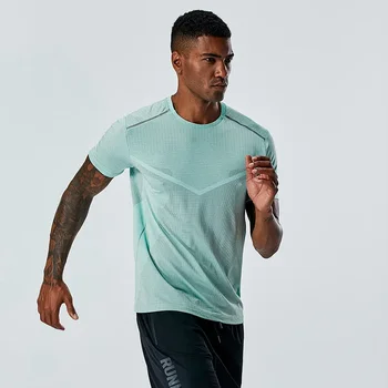 Спортивная быстросохнущая футболка для фитнеса, бега, футболки с круглым вырезом и коротким рукавом, мужская одежда. 5