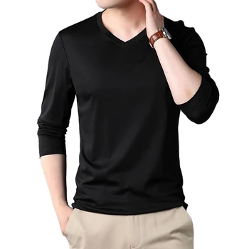 Стильная мужская Приталенная футболка с длинным рукавом и V образным вырезом Muscle Top для повседневной одежды Доступна в нескольких цветах Черном