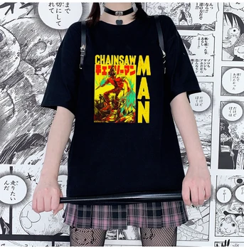 Топ Белая футболка Японского Аниме Женская Футболка Chainsaw Man Graphic Tees Укороченный Топ с Коротким рукавом Женская футболка Унисекс Топы