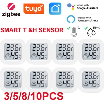 Умный термометр Tuya ZigBee для дома, датчик температуры и влажности в помещении с ЖК-дисплеем, приложение для голосового управления Alexa Google Home