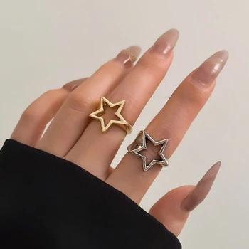 Уникальные кольца для пальцев золотого/серебряного цвета, винтажные и модные кольца Y2K в стиле панк-звезды, украшение для женщин и девочек