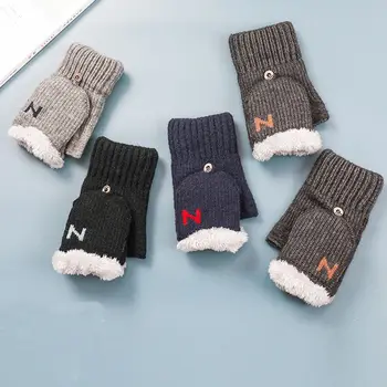 Утолщенные плюшевые теплые перчатки Модные перчатки с открытым сенсорным экраном на полпальца, Холодостойкие Варежки Осень-Зима