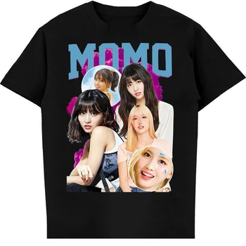 Футболки MOMO TWICE KPOP в винтажном стиле, Подарочная футболка Twice Корейской Группы, Музыкальная футболка Kpop, Унисекс, Тяжелая