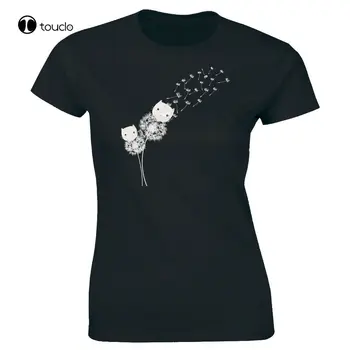 Черная футболка с кошками и цветами одуванчика для женщин, футболка для любителей животных и котенка, футболка унисекс
