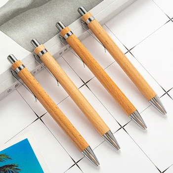 Шариковая ручка из бамбукового дерева 1шт, наконечник 1,0 мм, синие черные чернила, шариковая ручка для деловой подписи, офисные школьные канцелярские принадлежности