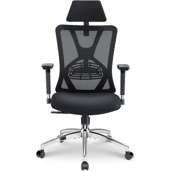 Эргономичный офисный стул Ticova - рабочее кресло с высокой спинкой, регулируемой поясничной поддержкой, подголовником и металлическим 3D-подлокотником