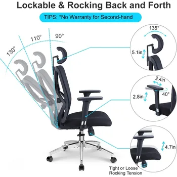 Эргономичный офисный стул Ticova - рабочее кресло с высокой спинкой, регулируемой поясничной поддержкой, подголовником и металлическим 3D-подлокотником 1