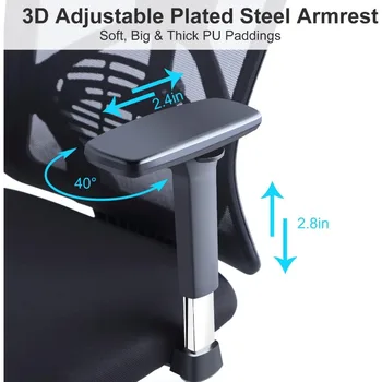 Эргономичный офисный стул Ticova - рабочее кресло с высокой спинкой, регулируемой поясничной поддержкой, подголовником и металлическим 3D-подлокотником 3
