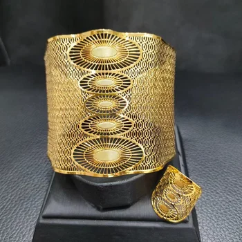 Ювелирные изделия из Ближнего Востока и Дубая, позолоченный браслет и кольцо, женский свадебный ювелирный набор DD10226