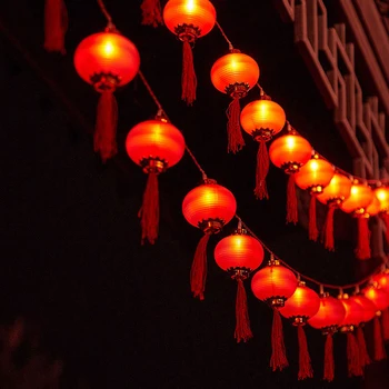 1,5 М 10-Ламповый Новогодний Красный Китайский Фонарь Со Светодиодной Подсветкой, Мини-Фонарь На Удачу, Декоративное Подвесное Китайское Новогоднее Украшение 2