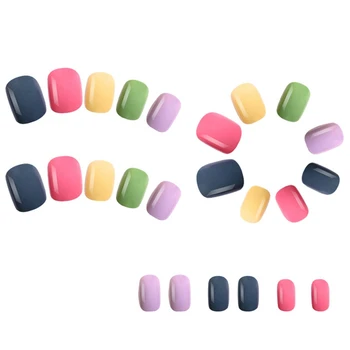 1 комплект Накладных ногтей Радужных Прыгающих цветов, Однотонные Ногти цвета Миндального ореха, полное покрытие кончиков ногтей