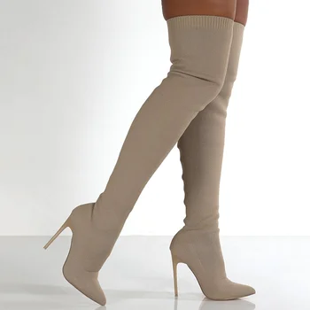 2023 Модные Новые Зимние женские Ботинки С острым носком в стиле Панк, Пикантные Сапоги-носочки на высоком тонком каблуке, Сапоги выше колена, Botas De Mujer 1