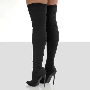 2023 Модные Новые Зимние женские Ботинки С острым носком в стиле Панк, Пикантные Сапоги-носочки на высоком тонком каблуке, Сапоги выше колена, Botas De Mujer 3
