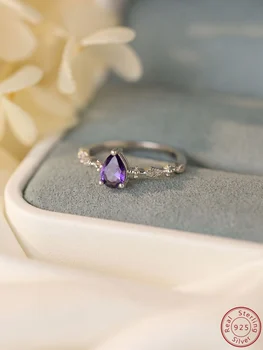 2023 Новый 100% S925 Стерлингового Серебра Фиолетовая Капелька Бриллиантового Кольца Персонализированное Обручальное Кольцо Простой Дизайн Женское Кольцо