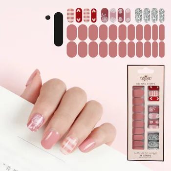 34 Пальца, новые однотонные градиентные наклейки для ногтей, обертывания, простые розовые водонепроницаемые наклейки для ногтей для полных девушек, сделанные своими руками,