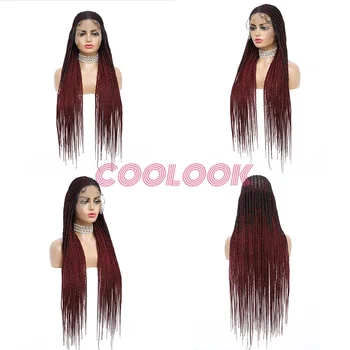 36-дюймовые парики с кружевной оплеткой спереди для чернокожих женщин, сверхдлинный парик с кружевной оплеткой спереди без узлов, омбре, красный синтетический плетеный кружевной парик 2