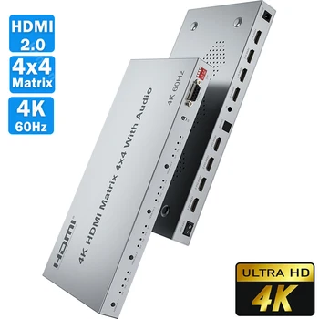 4K 60Hz HDMI True Matrix Switch 4x4 с R/L Аудио Экстрактором HDR Видео Матрицей HDMI 2.0 Switcher Splitter 4 В 4 Из HDCP2.2 EDID