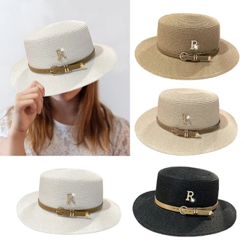 667E Летняя шляпа с широкими полями, соломенная плоская шляпа для женщин, соломенная шляпа, летняя шляпа от солнца, Соломенная панама, шляпа для пирога со свининой, Солнцезащитная шляпа