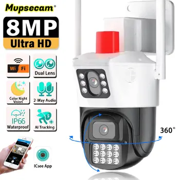 8-Мегапиксельная камера 4K Wifi с двойным объективом, Водонепроницаемая камера видеонаблюдения, полицейская Световая Сигнализация, IP-камера 0