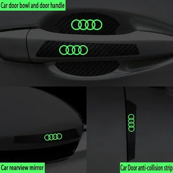8шт Светящиеся Автомобильные Наклейки Из Углеродного Волокна С Защитой От Царапин Для Audi A3 A4 A6 A7 RS3 RS4 RS5 Q5 Q7 TT Дверная Ручка Зеркало Заднего Вида