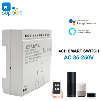 EWELINK Пульт дистанционного управления WIFI Smart Switch AC DC 12V 24V 220V 4-канальный модуль приемника Smart Relay, работающий с Alexa Google Home