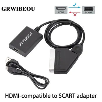 GRWIBEOU HDMI-совместимый Видео-аудио Конвертер SCART Адаптер для HD TV DVD для Sky Box STB Подключи и Играй Кабель питания Высокого качества