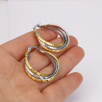 Hgflyxu Золотые с серебром Серьги-кольца из нержавеющей стали для женщин, Многослойные украшения для ушей, Модные подарочные наборы, Материковый Китай