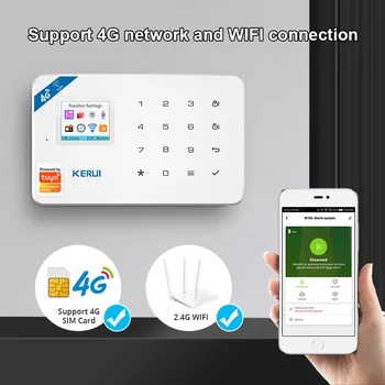 KERUI W184 Tuya Security Protection Умный Дом GSM 4G WIFI Сигнализация Комплект Противоугонной Охранной Сигнализации Датчик 6 Языков Гараж 4