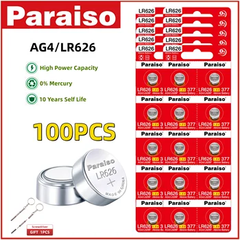Paraiso 4-100шт SR626SW Кнопочная Ячейка Монета AG4 377S 377 LR626 1,5 В 10 Лет Автономной Работы Батарейки для Замены Часов Свеча лампа