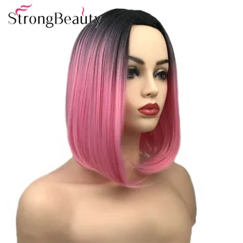 StrongBeauty Прямые женские парики средней длины из синтетических волос с имитацией кожи головы Термостойкий парик многих цветов 2