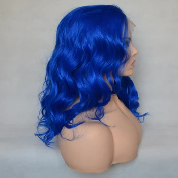 Voguequeen Сапфирово-синий Свободный вьющийся синтетический парик на кружеве высокой плотности для косплея для женщин 3