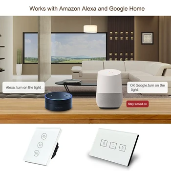 WiFi Переключатель занавеса Умный сенсорный настенный выключатель Стеклянная панель Беспроводной пульт дистанционного управления Таймер Переключатель занавеса для Alexa echo Google Home 0