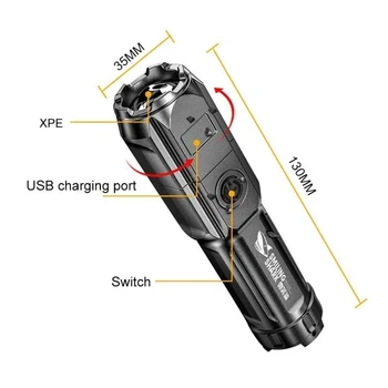 XPE Портативный Супер Яркий Фонарик USB Перезаряжаемый Фонарик Многофункциональный Зум Факелы Мини Освещение Водонепроницаемый Кемпинг Свет 3