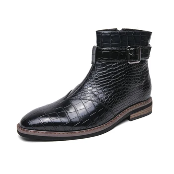 Английские остроносые туфли мужские черные кожаные туфли с высоким берцем, кожаные сапоги с приподнятым верхом и теплые короткие ботинки рабочие ботинки на платформе 0