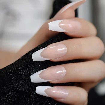 Белые накладные ногти французской Балерины, натуральные накладные ногти телесного цвета, плоские накладные ногти для вечеринки в салоне, Клейкие ленты без искусственных наклеек