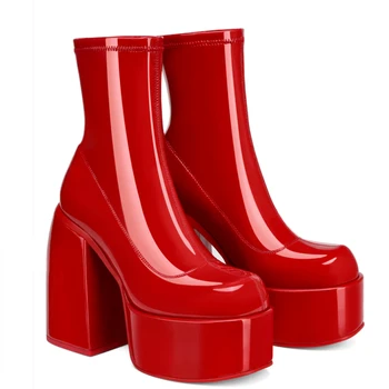 Ботильоны Женские Модные Сапоги на высоком каблуке в форме платформы Дизайнерская обувь на молнии на массивном каблуке Женская обувь на платформе 44 г. 2