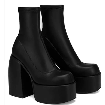 Ботильоны Женские Модные Сапоги на высоком каблуке в форме платформы Дизайнерская обувь на молнии на массивном каблуке Женская обувь на платформе 44 г. 3