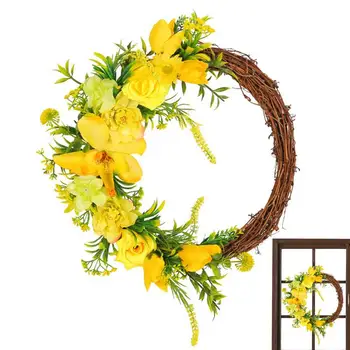 Весенний венок из искусственных розочек, ярко-желтая роза И венок из ротанга, весенний декор входной двери для входа в фермерский дом