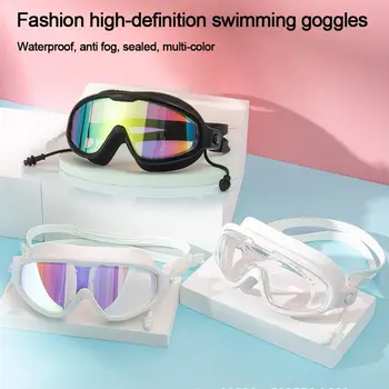 Водонепроницаемые противотуманные очки для плавания для взрослых с затычками для ушей, очки для плавания с широким обзором, Очки для плавания в большой оправе высокой четкости 0