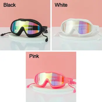Водонепроницаемые противотуманные очки для плавания для взрослых с затычками для ушей, очки для плавания с широким обзором, Очки для плавания в большой оправе высокой четкости 5