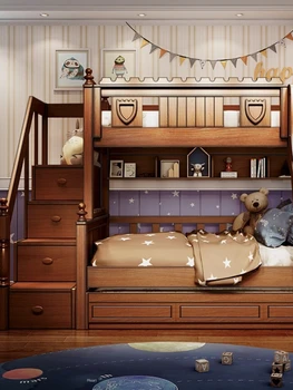 высокая и низкая кровать из цельного дерева полностью из цельного дерева вверх и вниз деревянная кровать двухъярусная кровать материнская кровать двухэтажная детская кровать 1